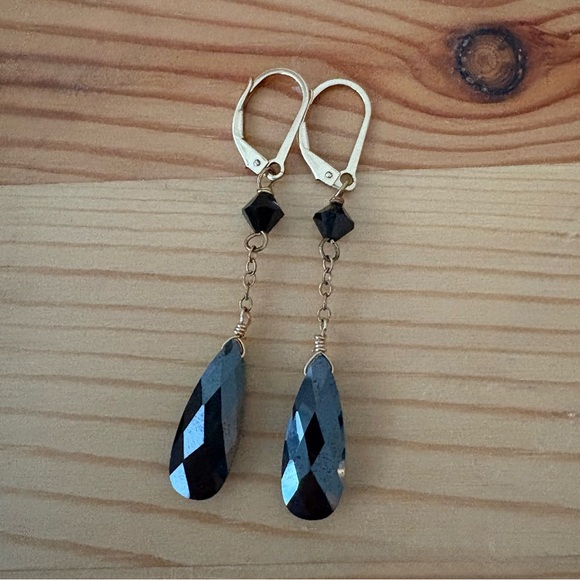 Black Crystal 14k Gold Filled Earrings - Picture 2 of 8